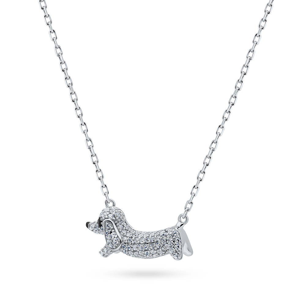 Front view of Puppy CZ Pendant Necklace in Sterling Silver, 4 of 7