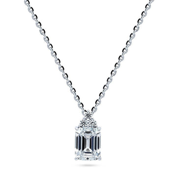 Solitaire 2.1ct Emerald Cut CZ Pendant Necklace in Sterling Silver