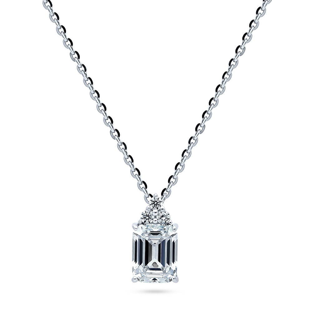 Solitaire 2.1ct Emerald Cut CZ Necklace in Sterling Silver, 1 of 7