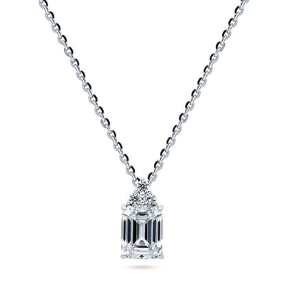 Solitaire 2.1ct Emerald Cut CZ Necklace in Sterling Silver