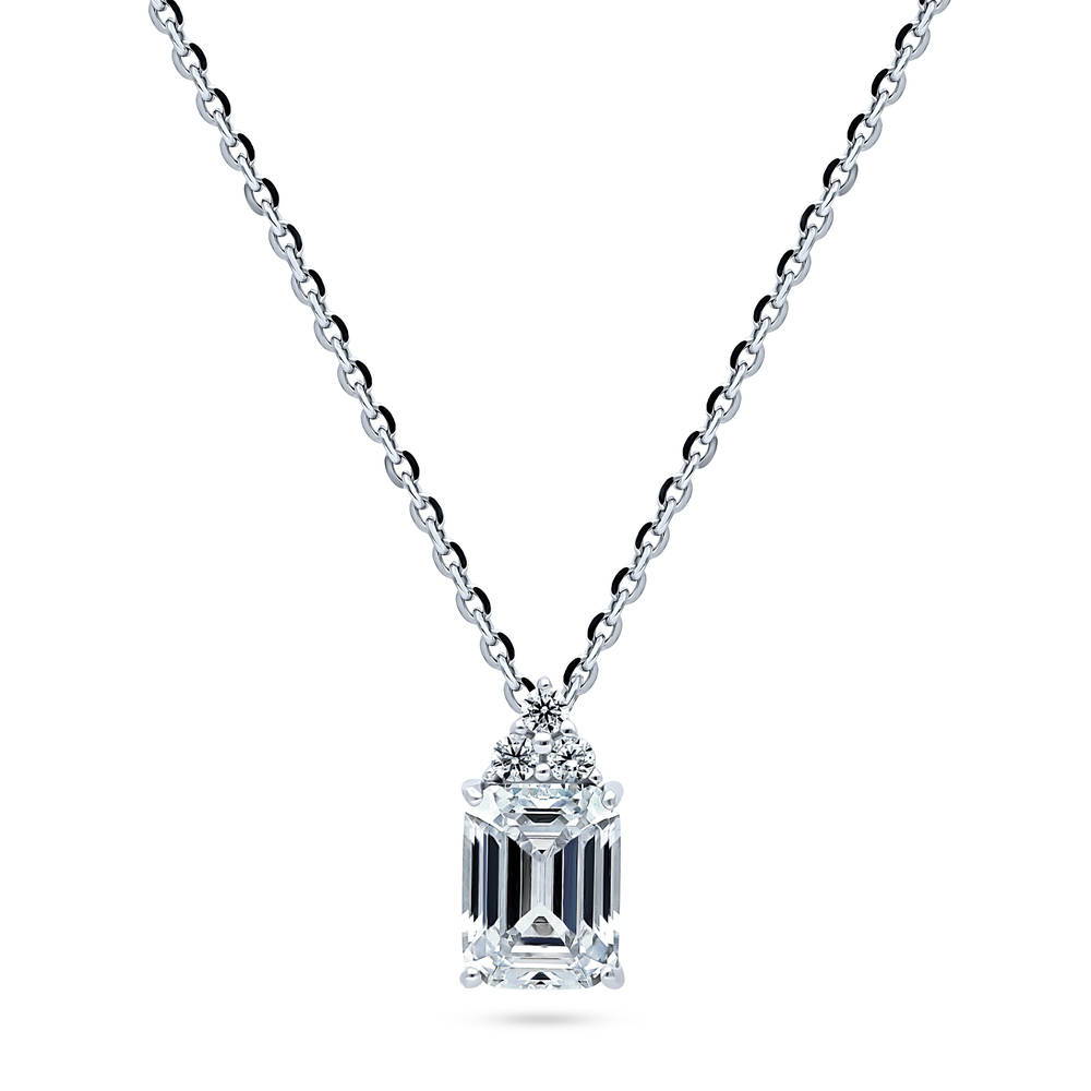 Solitaire Emerald Cut CZ Necklace and Earrings Set in Sterling Silver