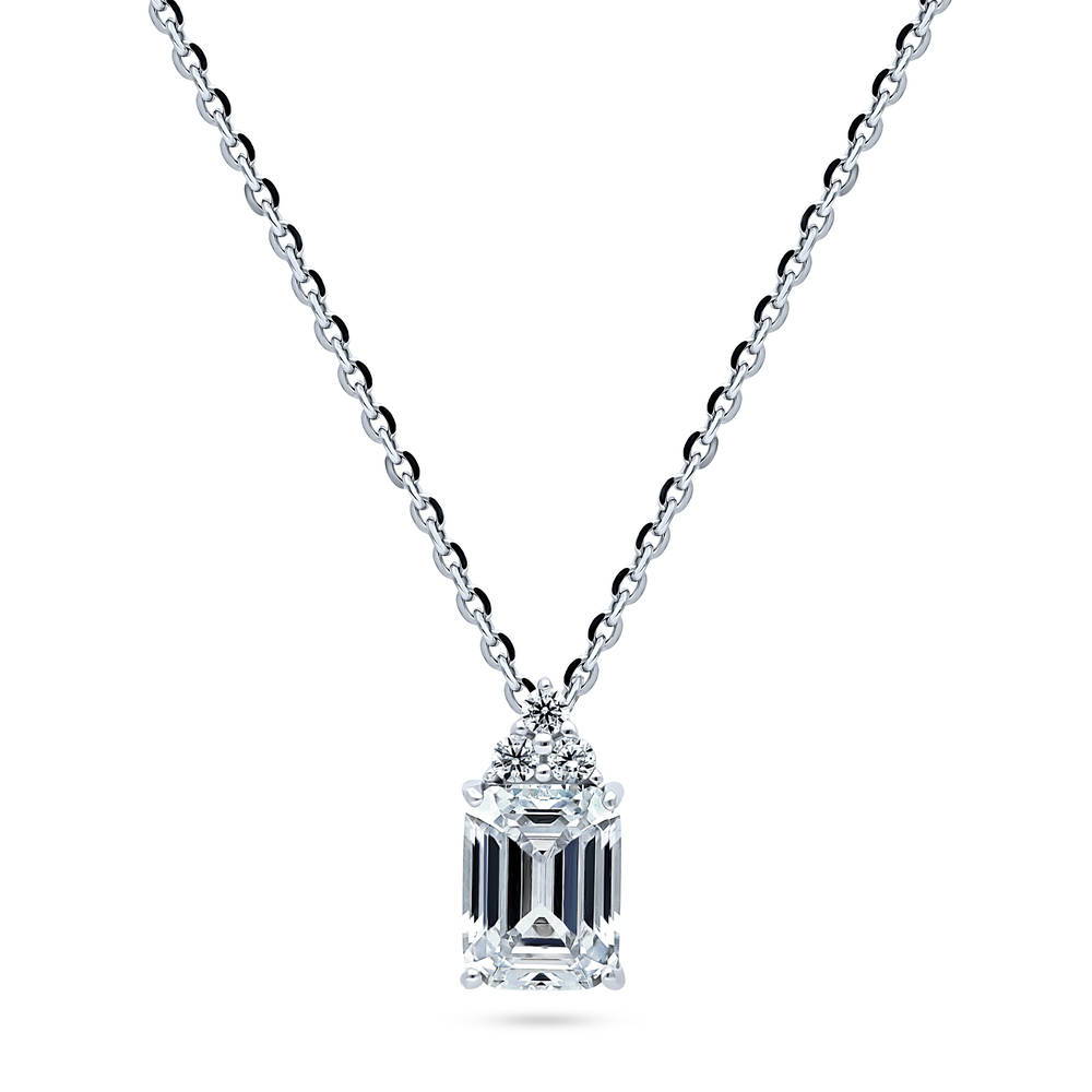 Solitaire Emerald Cut CZ Necklace and Earrings Set in Sterling Silver, 4 of 12
