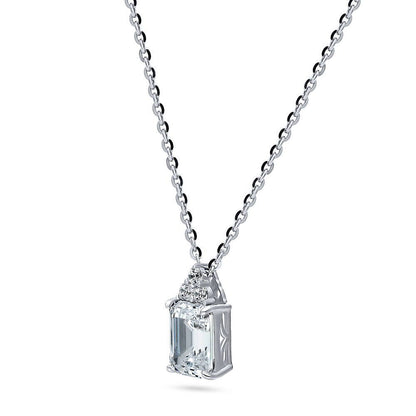 Solitaire 2.1ct Emerald Cut CZ Necklace in Sterling Silver