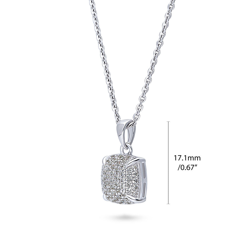 Front view of Square CZ Pendant Necklace in Sterling Silver, 6 of 17