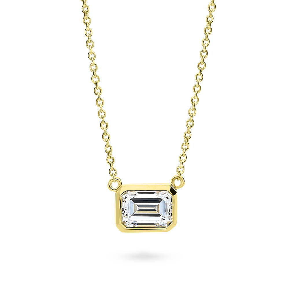 Solitaire East-West CZ Necklace in Gold Flashed Sterling Silver, 1 of 9