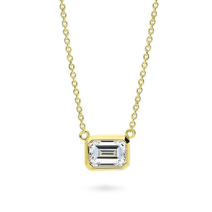 Solitaire East-West CZ Necklace in Gold Flashed Sterling Silver