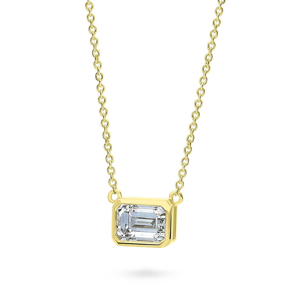 Front view of Solitaire East-West CZ Necklace in Gold Flashed Sterling Silver, 4 of 9