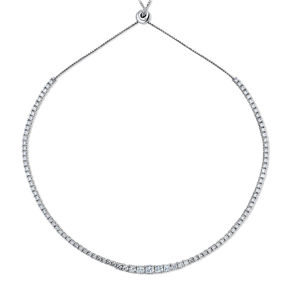 Graduated CZ Tennis Necklace in Sterling Silver
