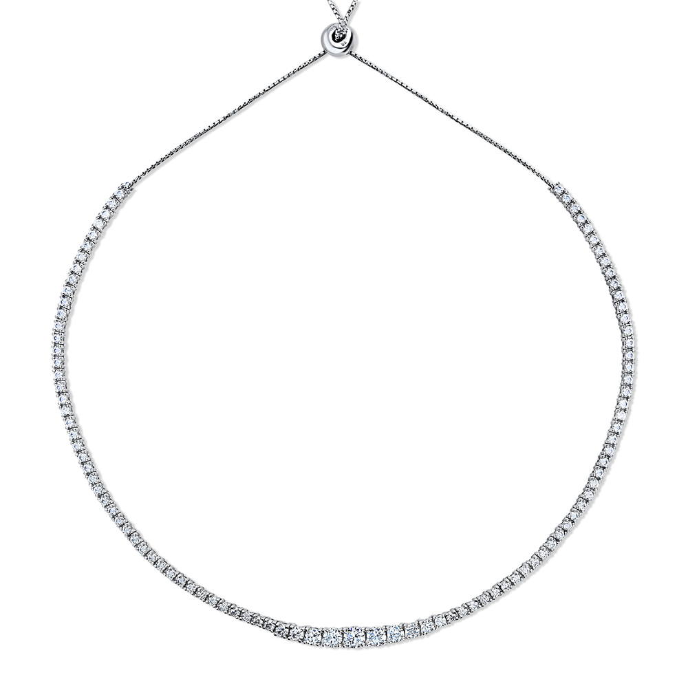 East-West CZ Pendant And Tennis Necklace Set in Sterling Silver, 4 of 19