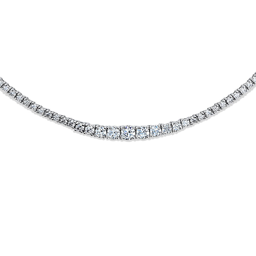 Front view of Graduated Baguette CZ Tennis Necklace in Sterling Silver, 2 Piece, 9 of 19