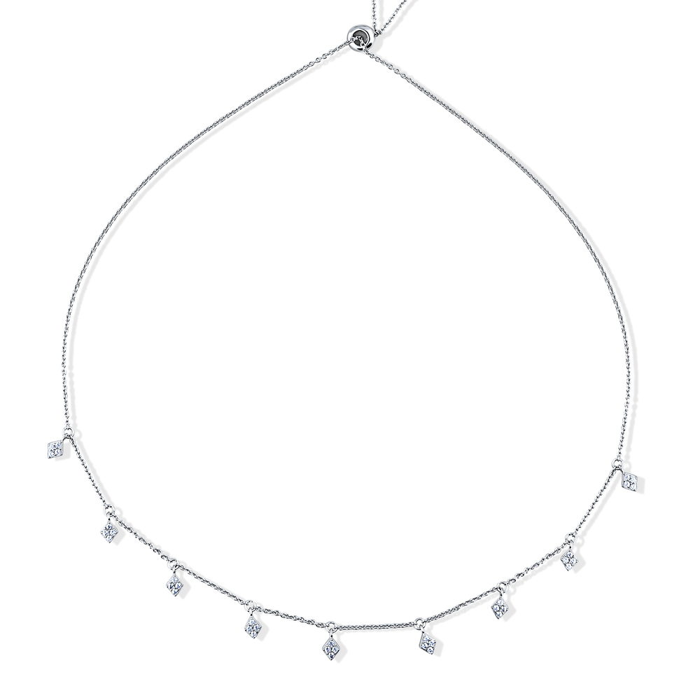 Rhombus CZ Station Necklace in Sterling Silver