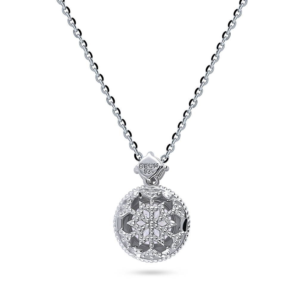 Halo Milgrain Round CZ Pendant Necklace in Sterling Silver