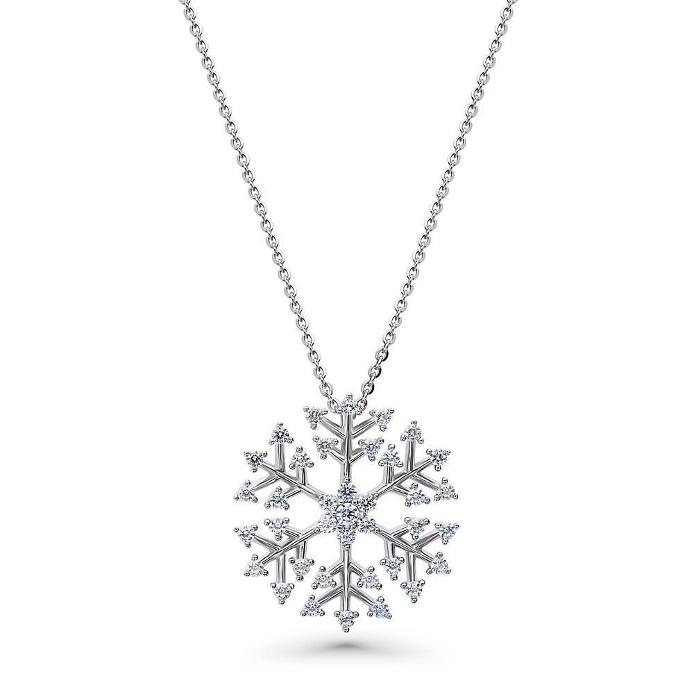 Snowflake CZ Pendant Necklace in Sterling Silver