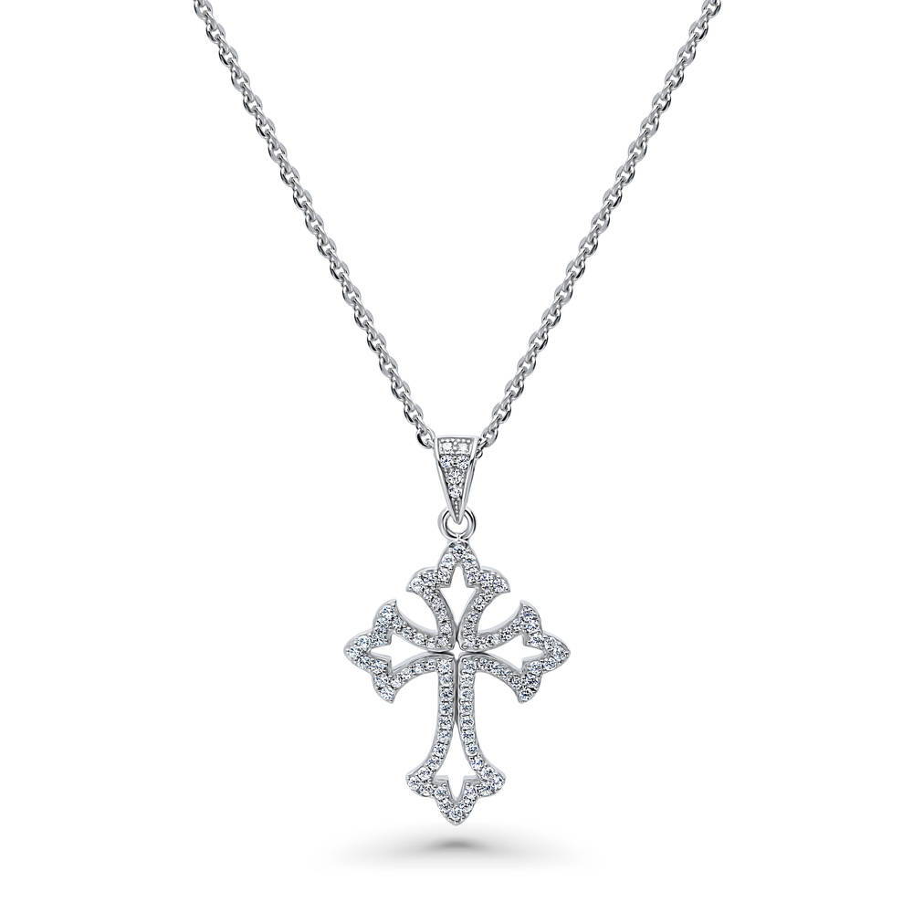 Cross CZ Pendant Necklace in Sterling Silver, 1 of 6