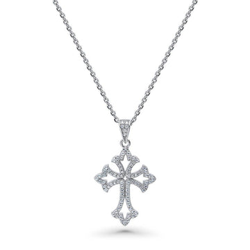 Cross CZ Pendant Necklace in Sterling Silver