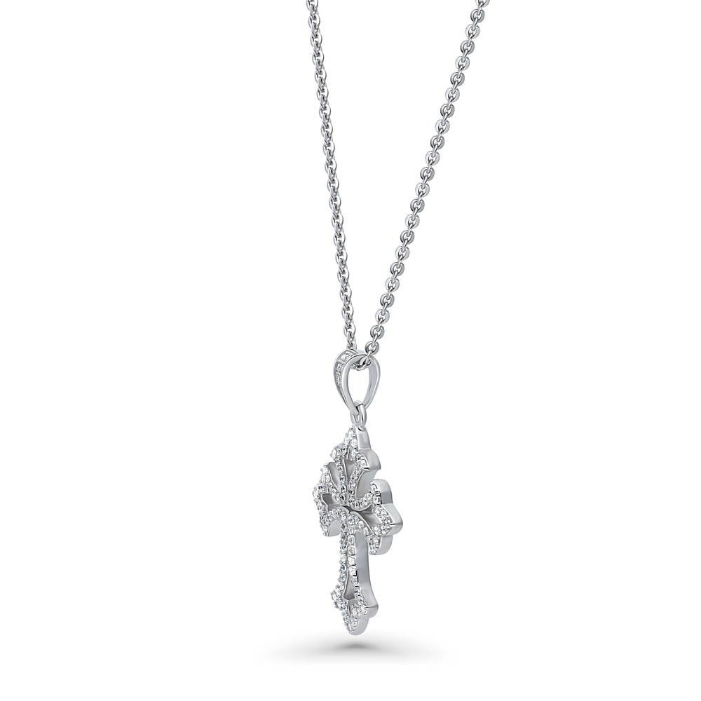 Front view of Cross CZ Pendant Necklace in Sterling Silver, 4 of 6
