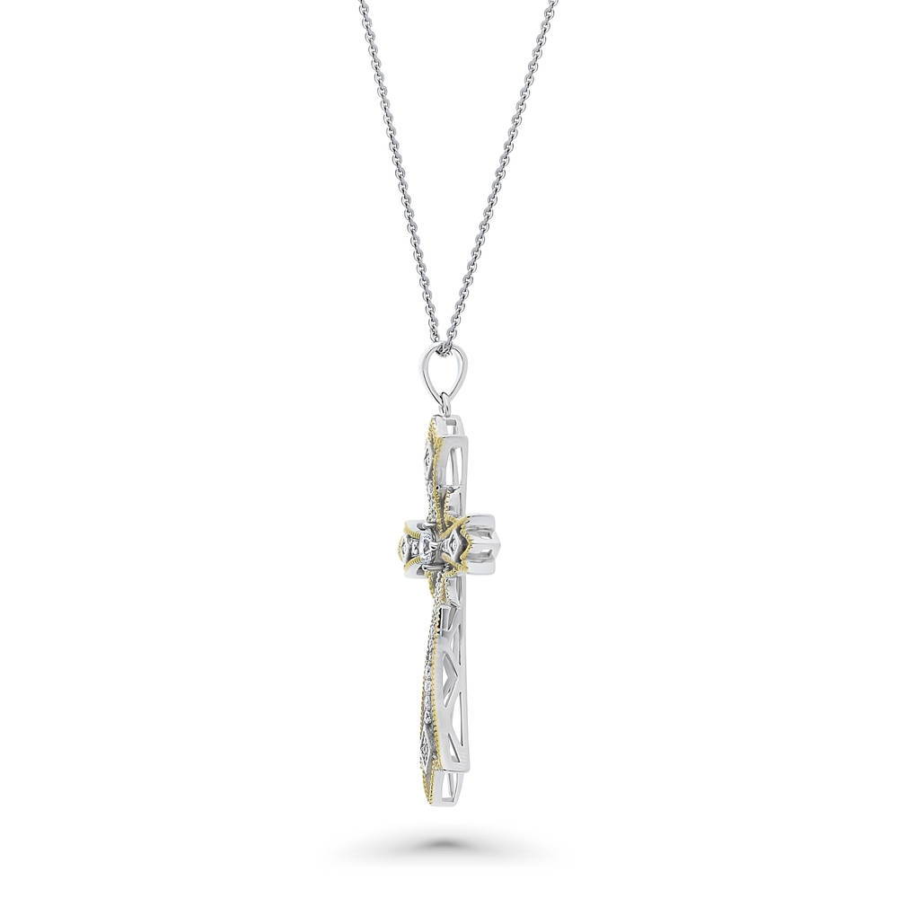 Front view of Cross Milgrain CZ Pendant Necklace in Sterling Silver, 3 of 5