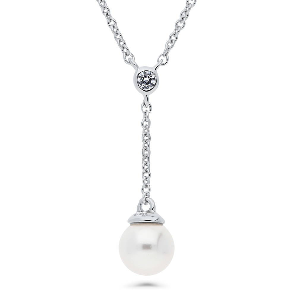 Solitaire Imitation Pearl Necklace in Sterling Silver