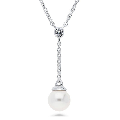Solitaire Imitation Pearl Necklace in Sterling Silver