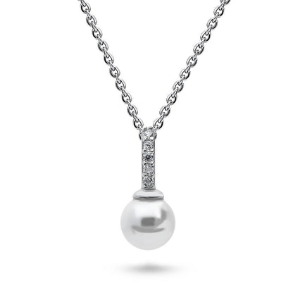 Solitaire Imitation Pearl Necklace in Sterling Silver