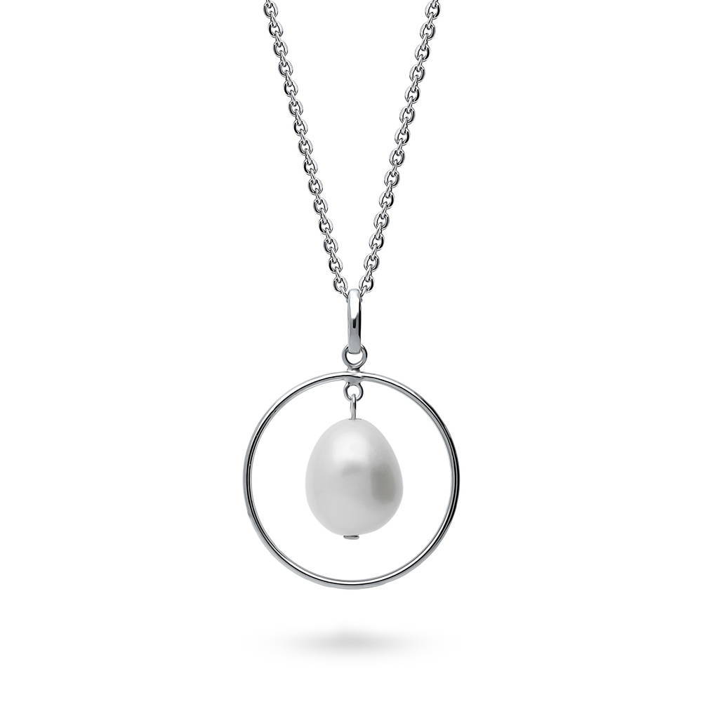 Open Circle White Baroque Cultured Pearl Necklace in Sterling Silver, 1 of 6