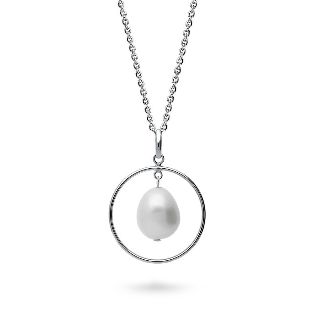 Open Circle White Baroque Cultured Pearl Set in Sterling Silver