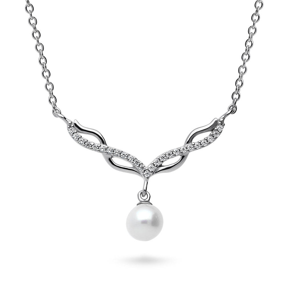 Infinity White Round Cultured Pearl Set in Sterling Silver