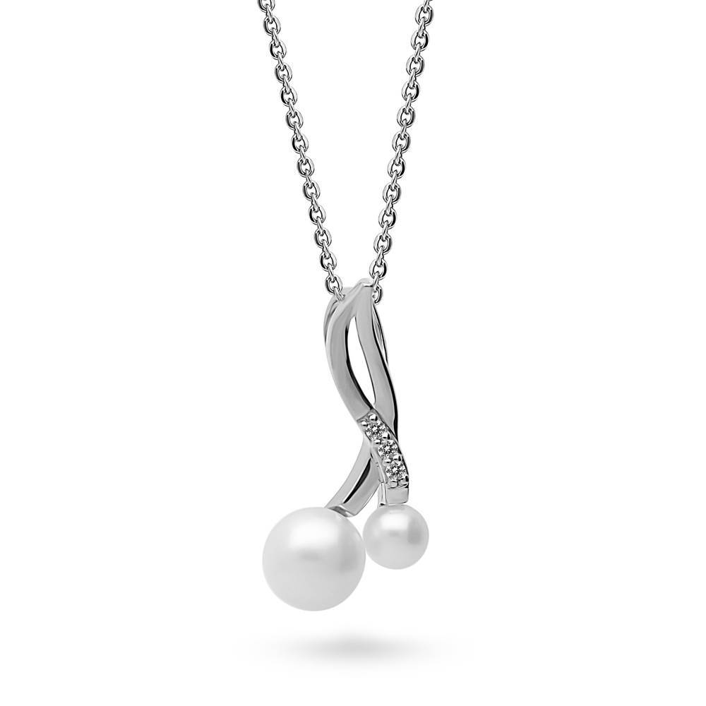 Infinity White Button Cultured Pearl Necklace in Sterling Silver
