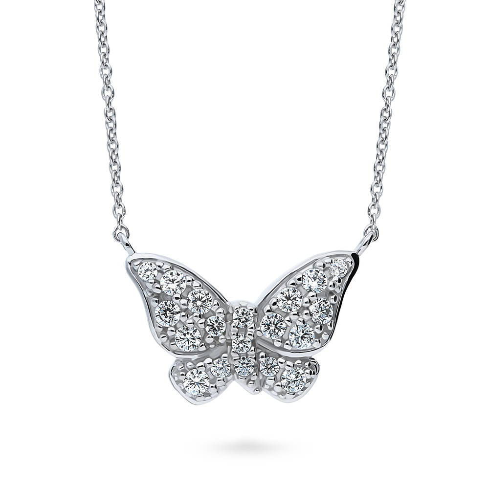 Butterfly CZ Pendant Necklace in Sterling Silver, 1 of 7