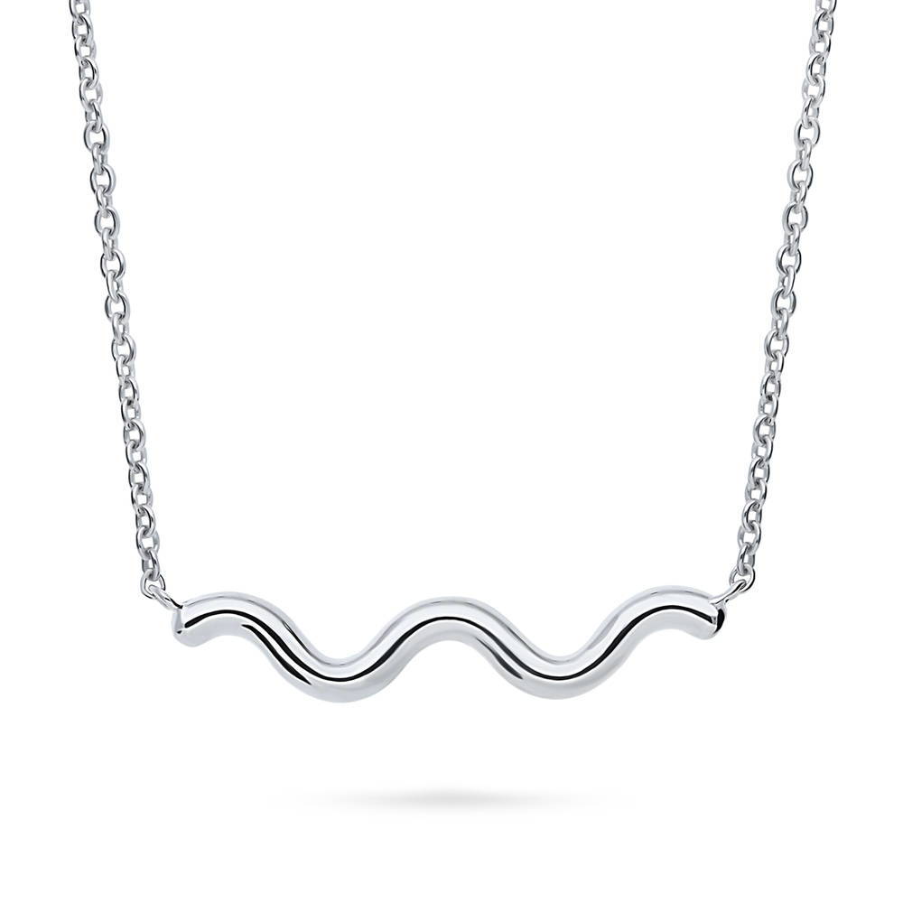 Front view of Wave Pendant Necklace in Sterling Silver, 4 of 7