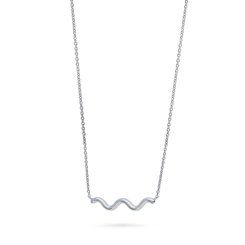 Angle view of Wave Pendant Necklace in Sterling Silver, 5 of 7