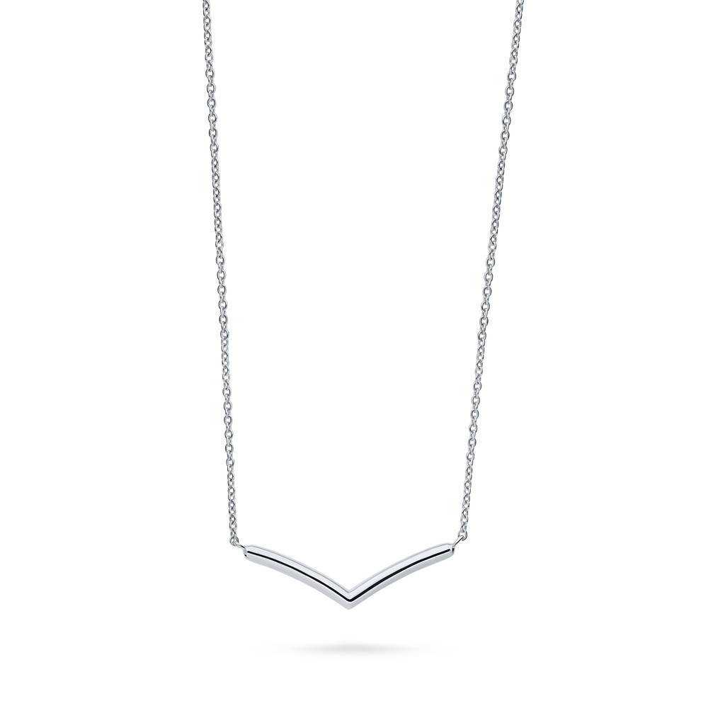 Wishbone Chevron V Shaped Necklace in Sterling Silver, 1 of 7