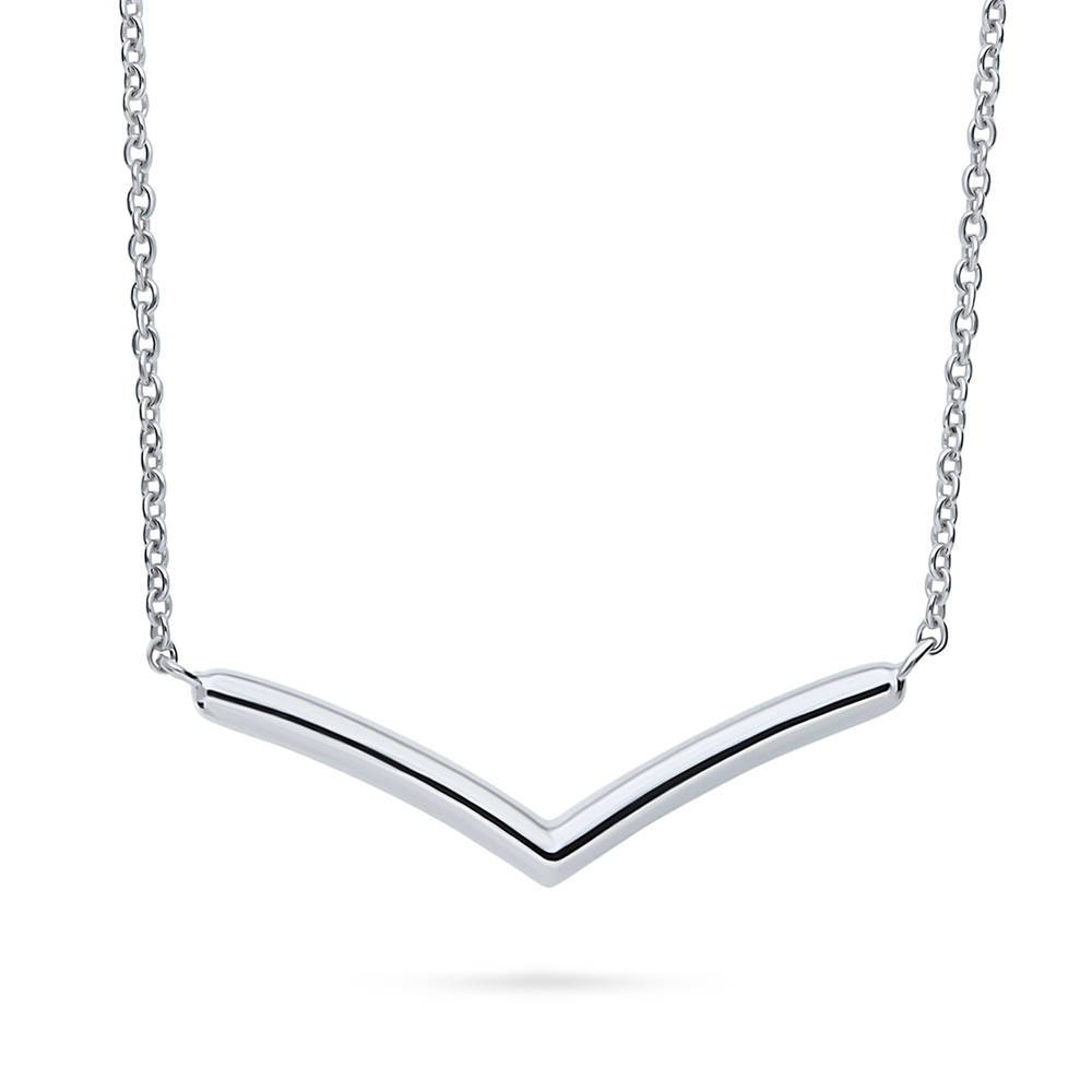 Front view of Wishbone Chevron Pendant Necklace in Sterling Silver, 4 of 7