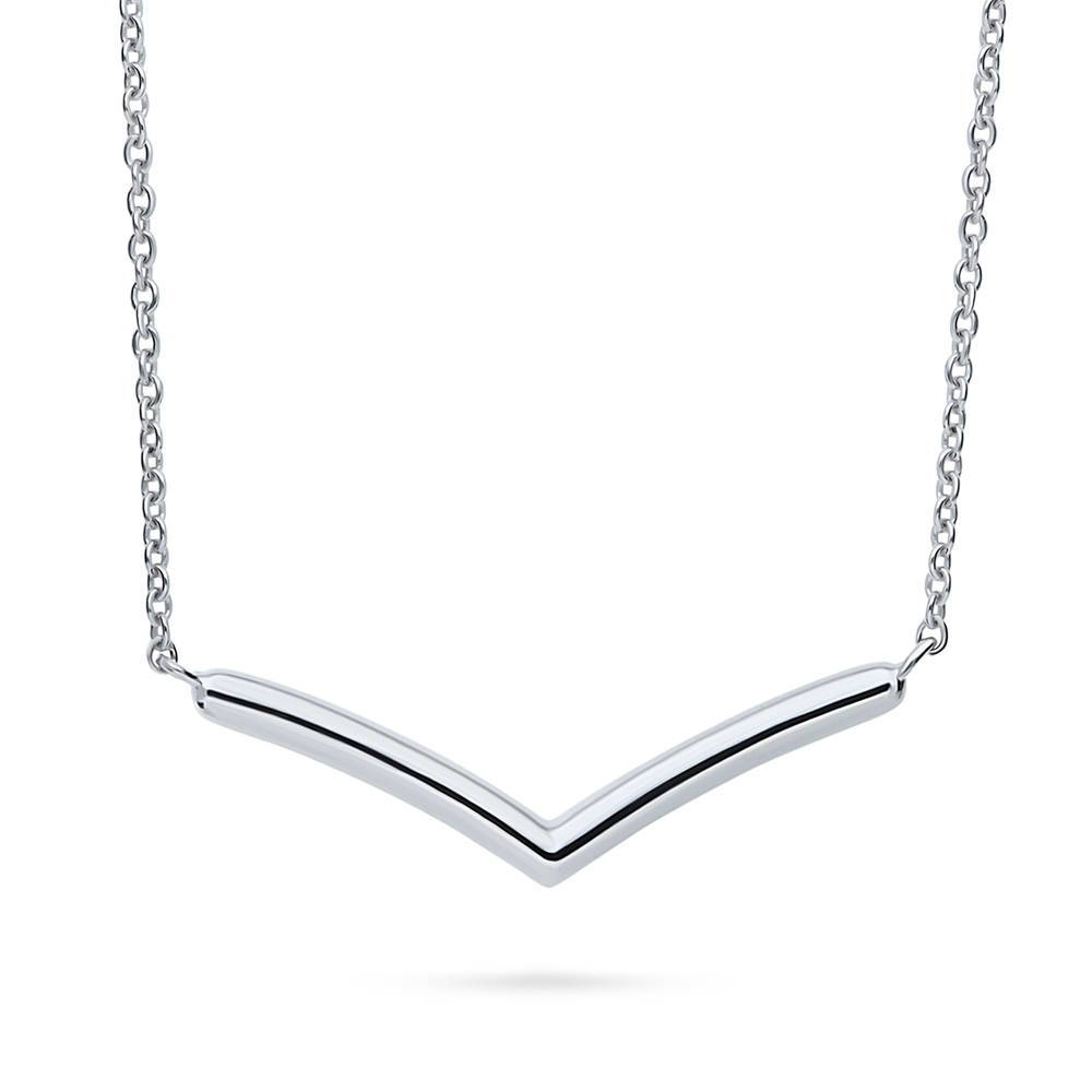 Front view of Wishbone Chevron V Shaped Necklace in Sterling Silver, 4 of 7