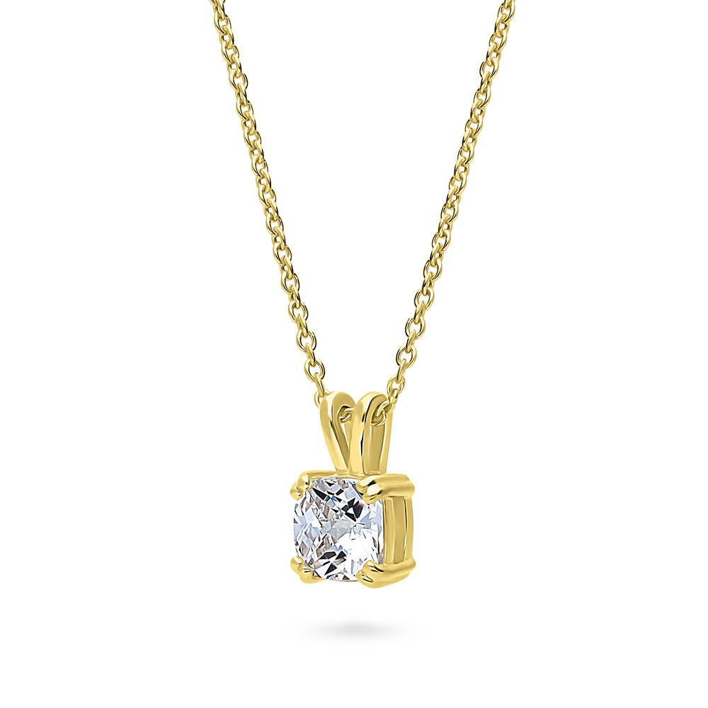 Solitaire 1.25ct Checkerboard Cushion CZ Necklace in Sterling Silver