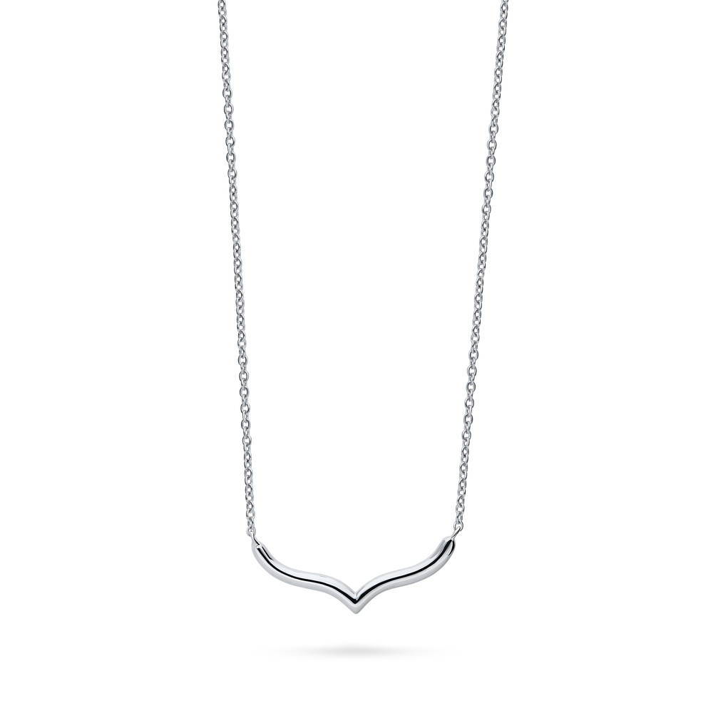 Chevron Wishbone Pendant Necklace in Sterling Silver, 1 of 7