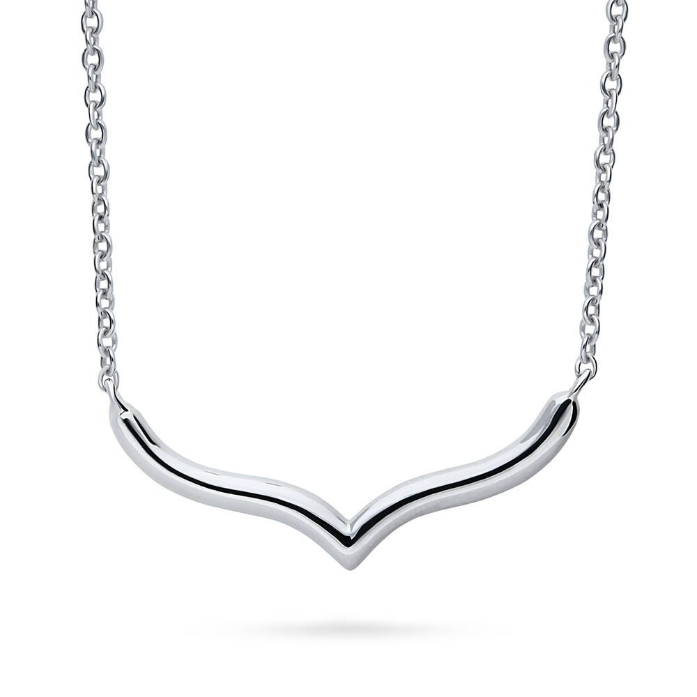 Front view of Chevron Wishbone Pendant Necklace in Sterling Silver, 4 of 7