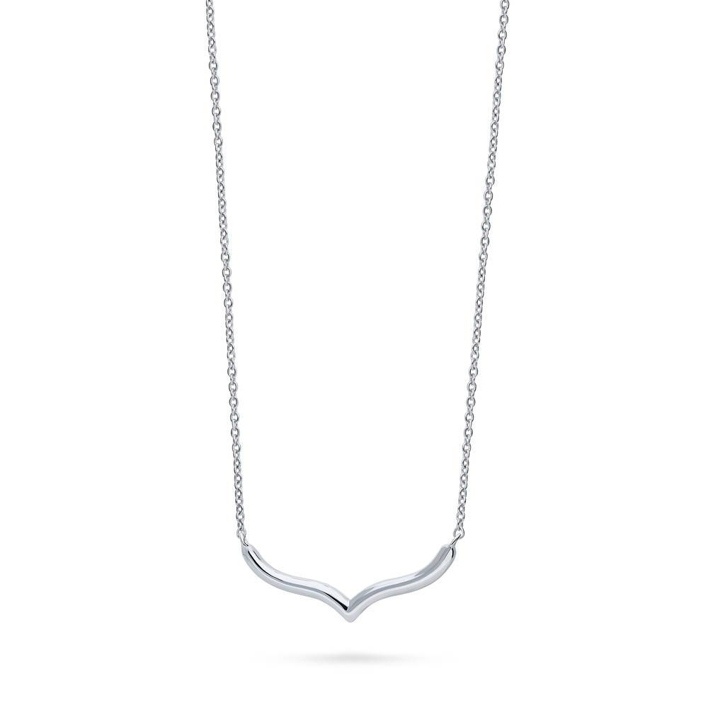 Chevron Wishbone Pendant Necklace in Sterling Silver