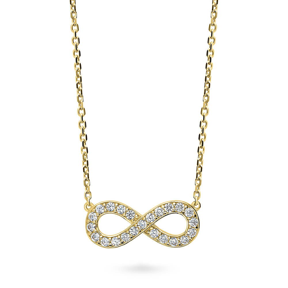 Infinity CZ Pendant Necklace in Gold Flashed Sterling Silver, 1 of 6