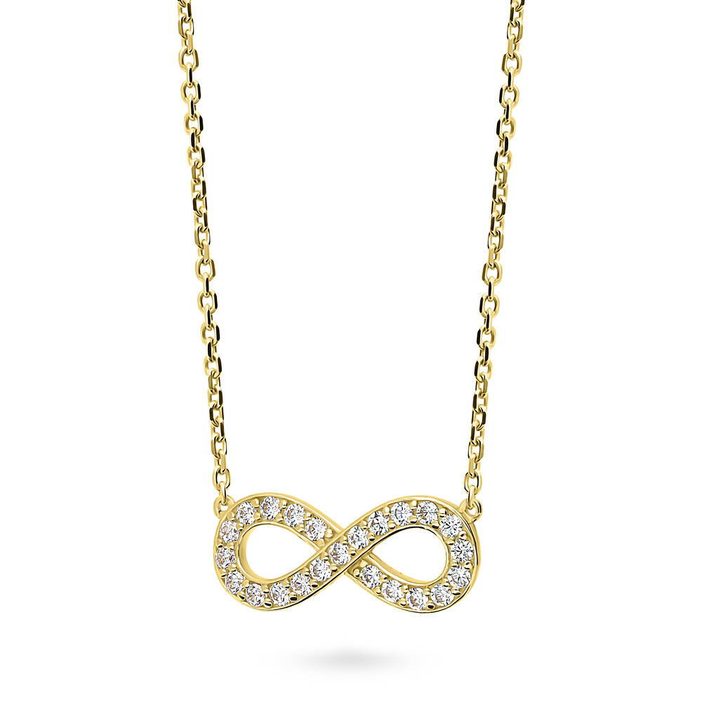 Front view of Infinity CZ Pendant Necklace in Gold Flashed Sterling Silver, 4 of 6