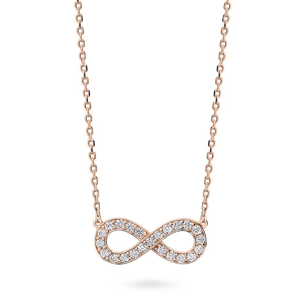Infinity CZ Pendant Necklace in Rose Gold Flashed Sterling Silver, 1 of 6