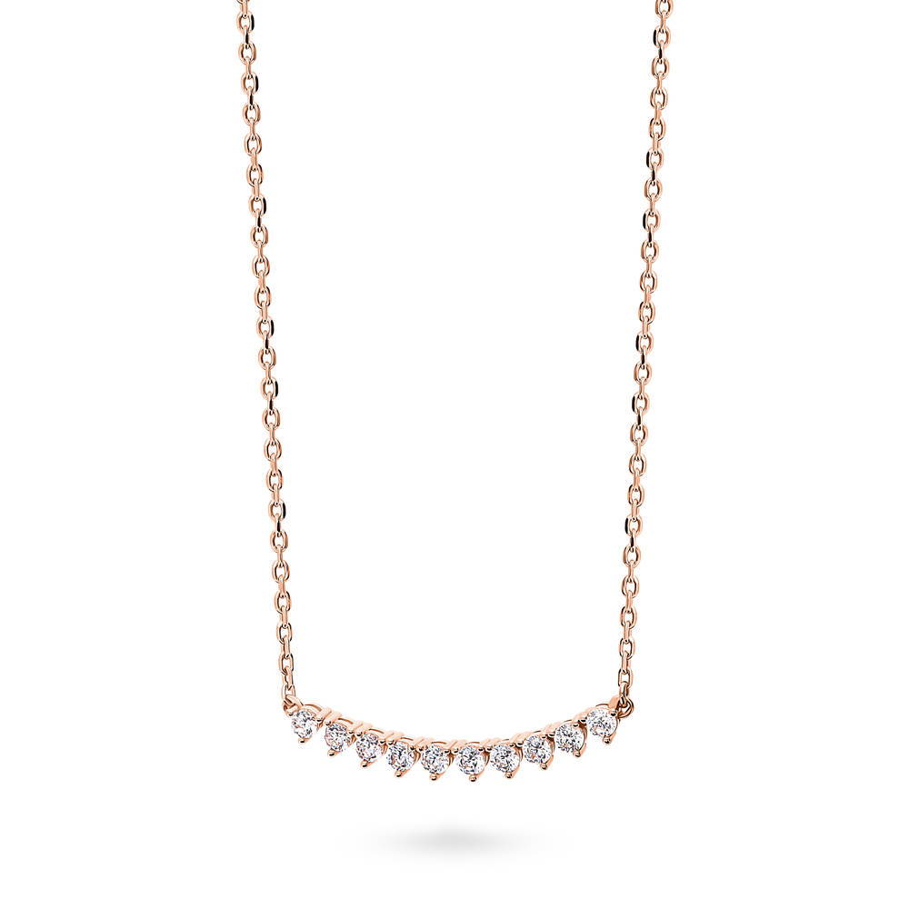 Angle view of Bar CZ Pendant Necklace in Rose Gold Flashed Sterling Silver, 5 of 7