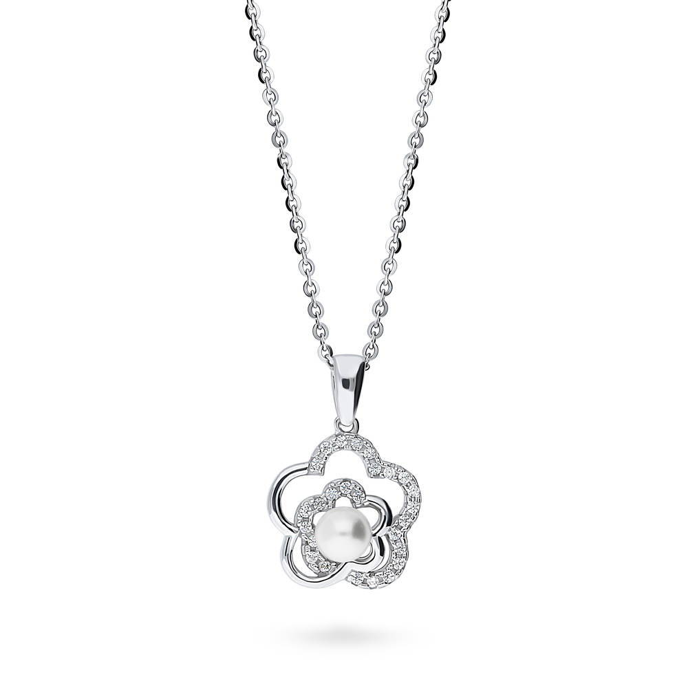 Flower Imitation Pearl Pendant Necklace in Sterling Silver, 1 of 6
