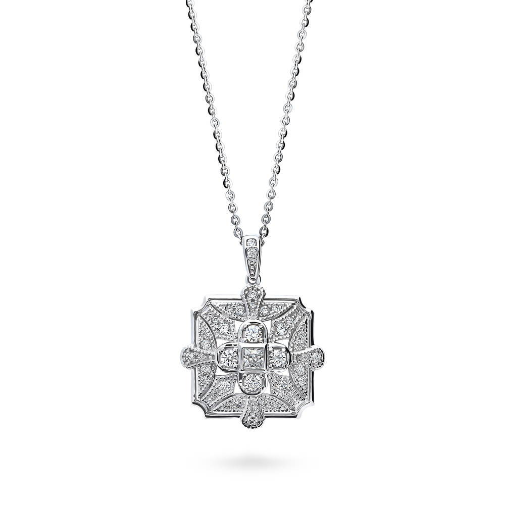 Art Deco CZ Pendant Necklace in Sterling Silver