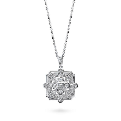 Art Deco CZ Pendant Necklace in Sterling Silver