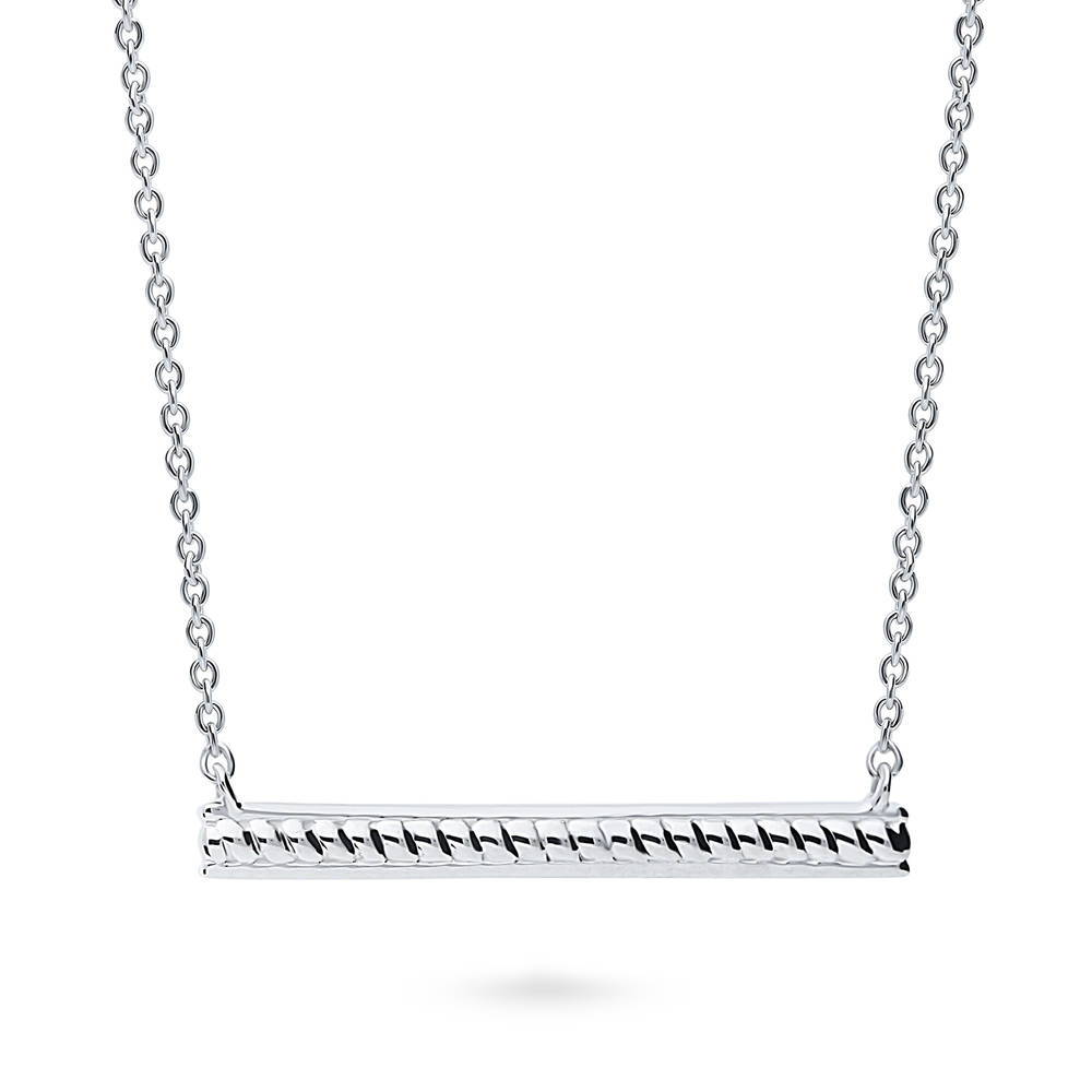 Front view of Bar Cable Pendant Necklace in Sterling Silver, 4 of 7
