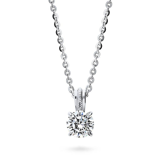 Solitaire 0.8ct Round CZ Pendant Necklace in Sterling Silver