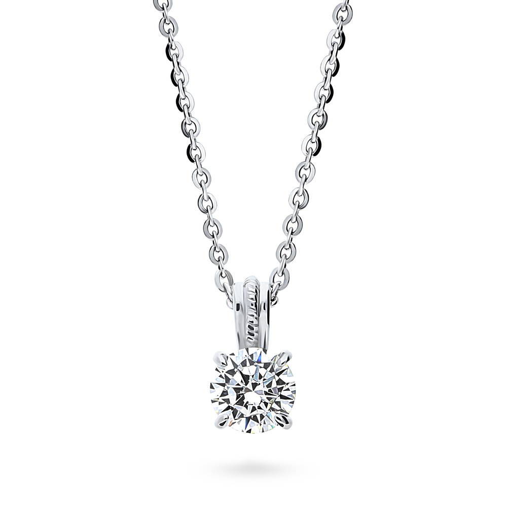 Solitaire 0.8ct Round CZ Pendant Necklace in Sterling Silver, 1 of 6