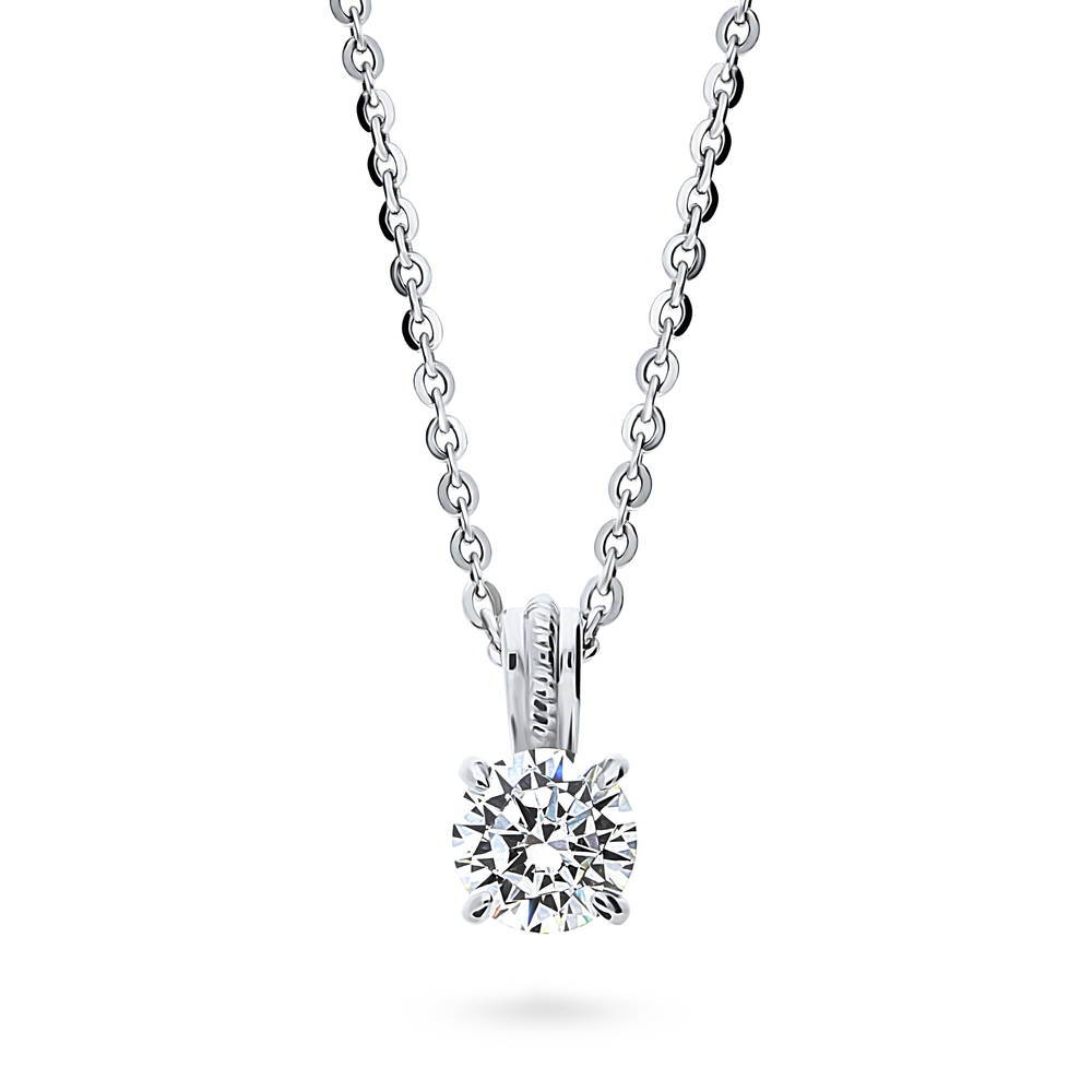 Solitaire 0.8ct Round CZ Pendant Necklace in Sterling Silver