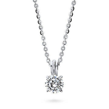 Solitaire 0.8ct Round CZ Pendant Necklace in Sterling Silver